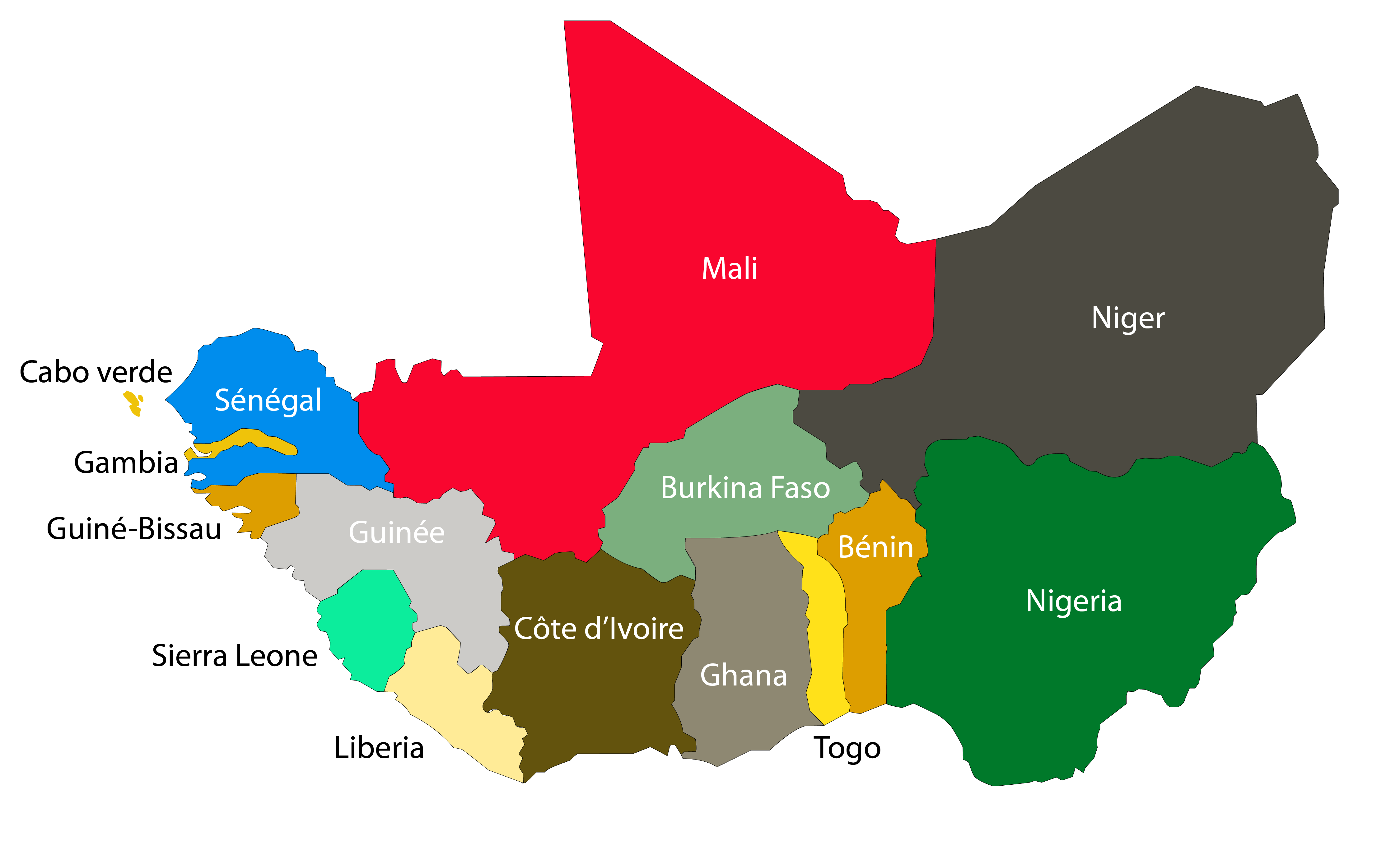 Carte des pays membres de la CEDEAO
